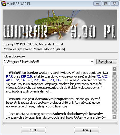 Pierwsze okno po uruchomieniu instalatora