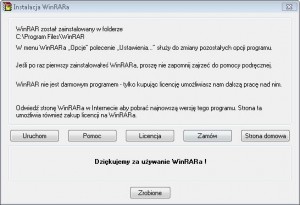 Zakończenie instalacji WinRAR.