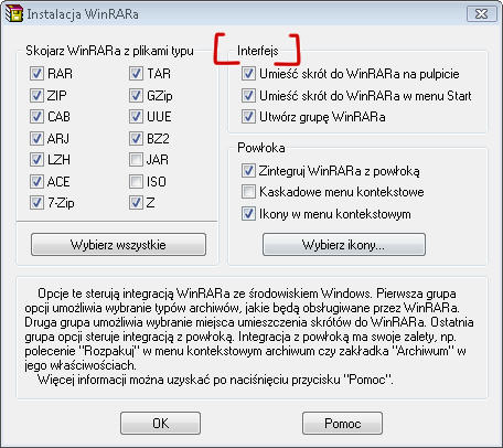 Tworzenie skrótów do programu WinRAR